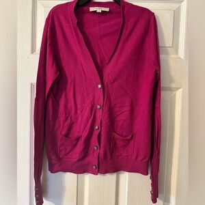LOFT Fuchsia Button-Up Cardigan Sweater